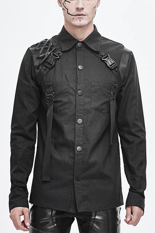 Black Straps Long Sleeves Punk Blouse
