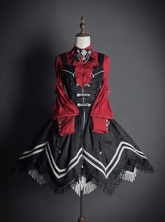 [pre-order Deadline: February 23] Dawnbreaker Gothic Ruffle Stand Collar Jacquard Ribbon Shirt