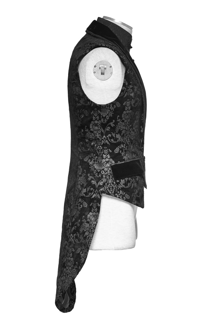 Black Victorian Swallow Tail Sleeveless Print Gothic Vest
