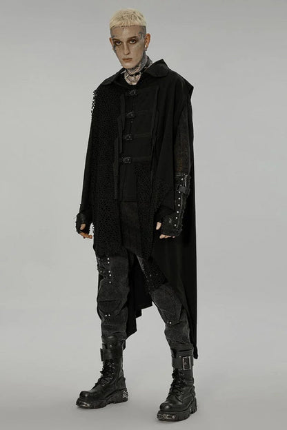 Black Lapel Collar Stitching Irregular Hem Webbing Buckle Steampunk Vest