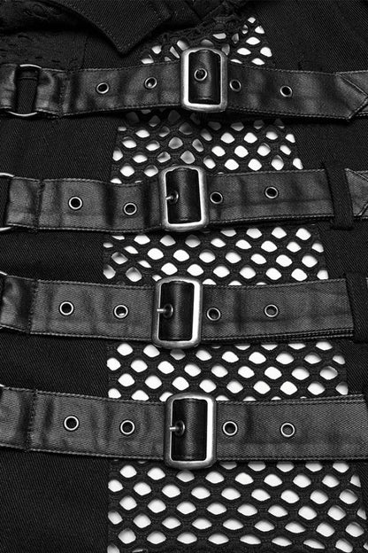 Black Stitching Mesh Rivet Buckle Punk Vest