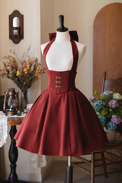 Classic Halterneck Sleeveless Ruffled Fishbone Lolita Dress 3 Colors