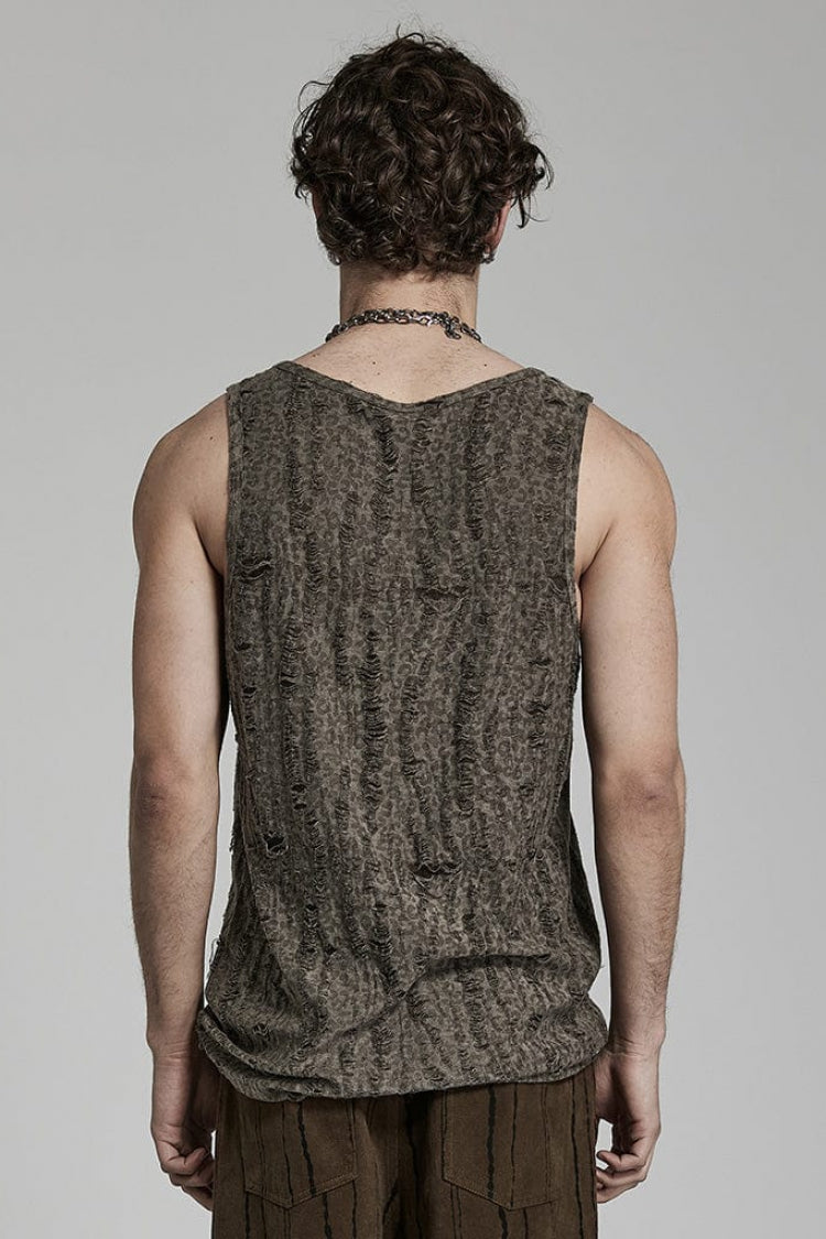 Sleeveless Print Ripped Steampunk Vest 2 Colors