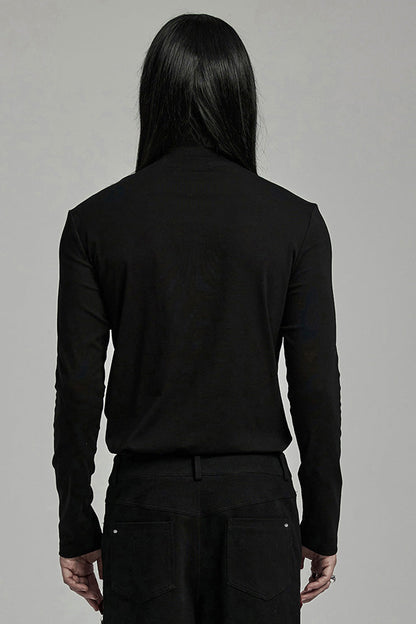 Black Long Sleeves Stitching Lace-up Ripped Punk Blouse