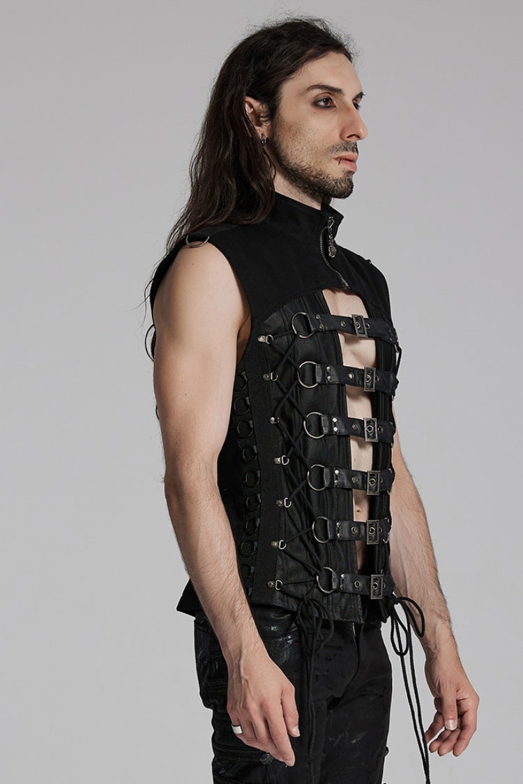 Black Cut-out Buckled Strappy Spaghetti Punk Vest