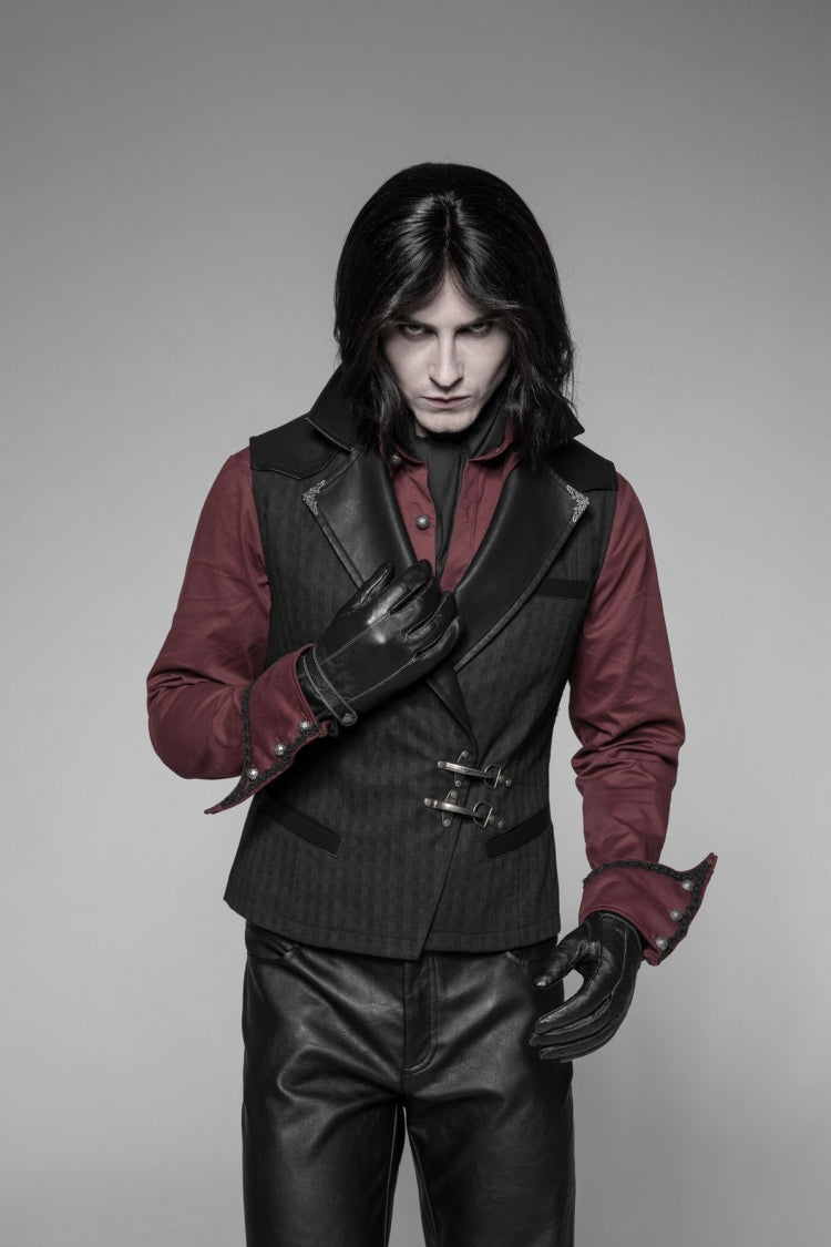 Black V Collar Sleeveless Metal Buckle Steampunk Crossover Formal Vest