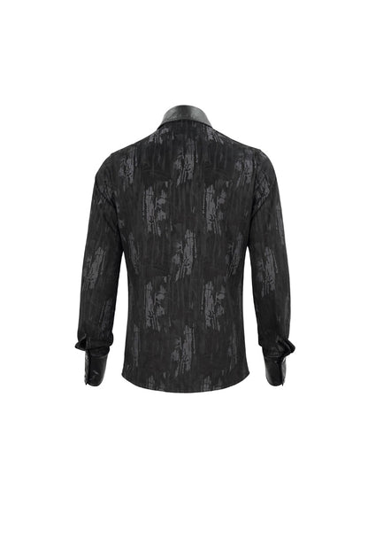 Black Ribbed Metal Chain Hand-painted Velveteen Paneled Leather Punk Shirt