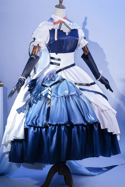 Blue/white [arknights] Short Puff Sleeves Ruffle Cardigan Asymmetric Classic Anime Cosplay Lolita Dress Set