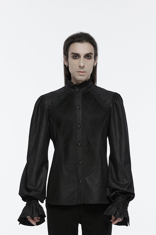 Black Stand Collar Long Puff Sleeves Crochet Gothic Blouse