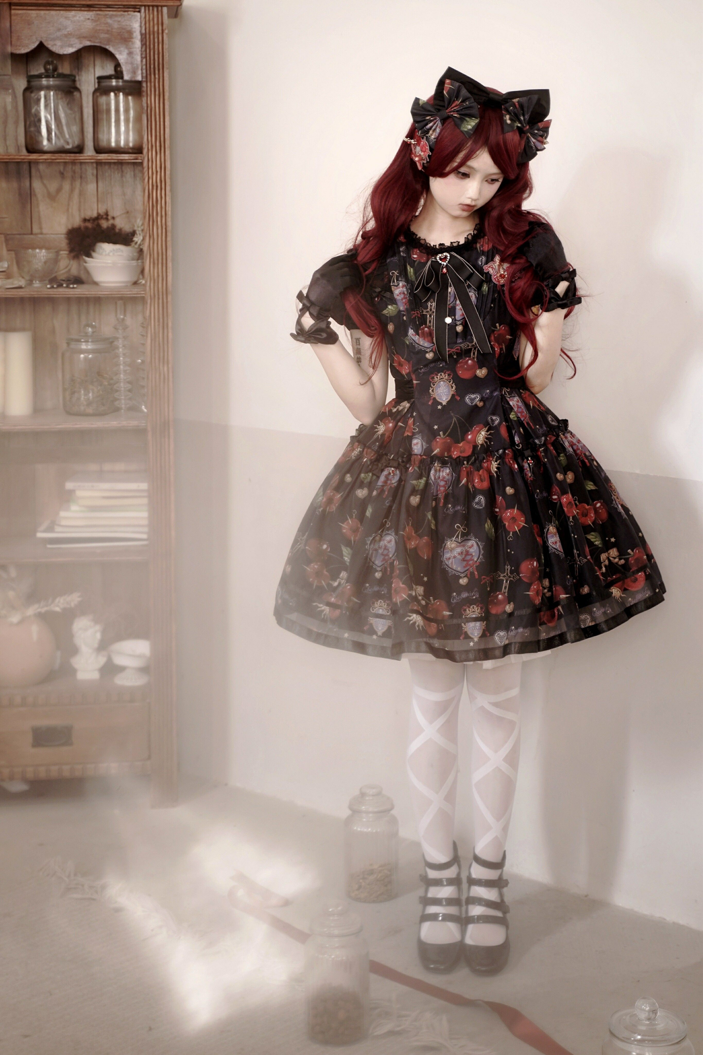 Retro Antique Cherry Sweet Lolita Dress + Jumper Skirt