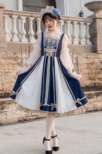 Blue/white Color Contrast Sleeveless Classic Lolita Dress