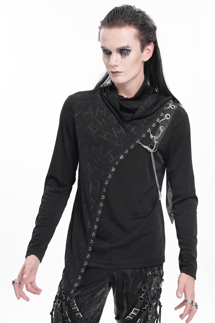 Black Chain Long Sleeves Print Stitching Asymmetric Gothic Sweatershirt