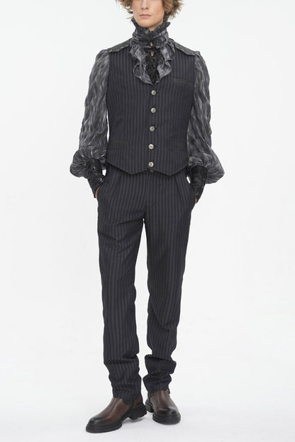 Black Striped V Collar Stitching Slim Gothic Vest