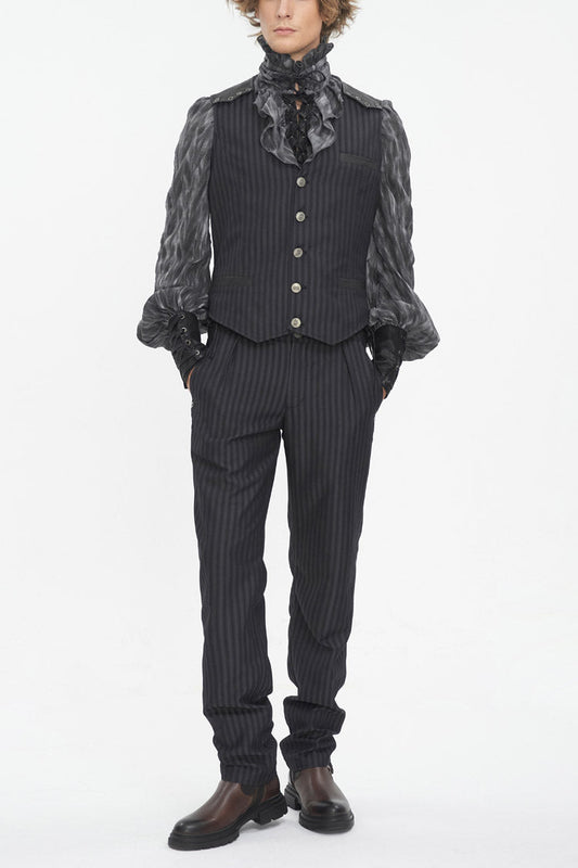 Black Striped V Collar Stitching Slim Gothic Vest