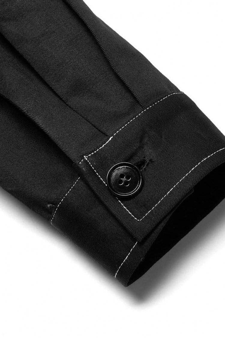 Black Lapel Collar Long Sleeves Skull Print Embroidery Steampunk Blouse