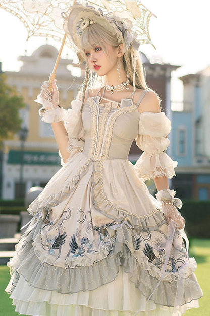 White Rose Maiden Hanayome Multi-layer Ruffled Classic Lolita Op Dress