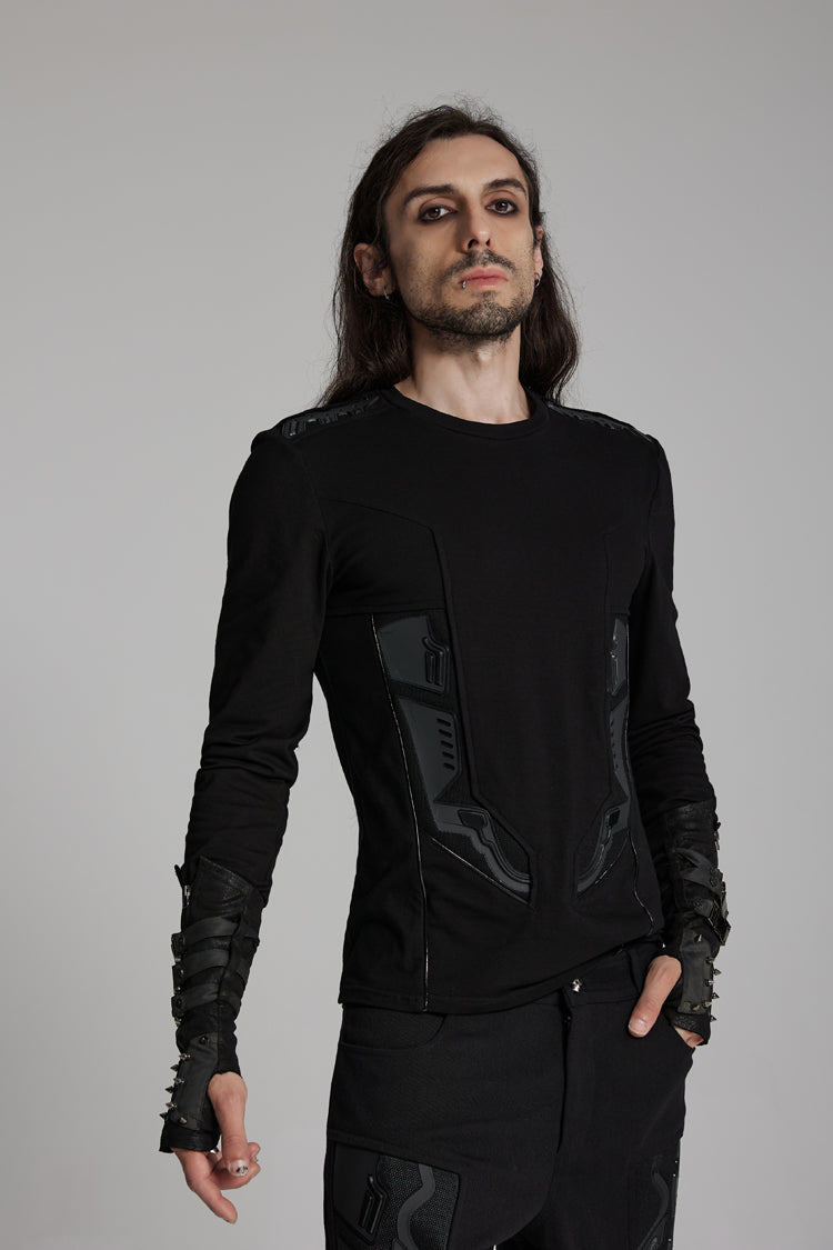 Black Round Collar Long Sleeves 3d Amor Patch Print Punk T-shirt