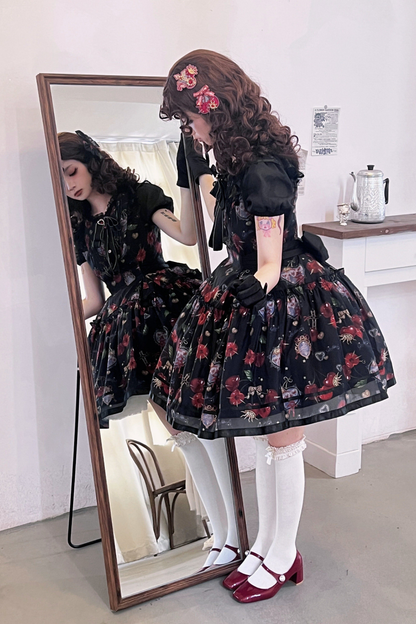 Retro Antique Cherry Sweet Lolita Dress + Jumper Skirt