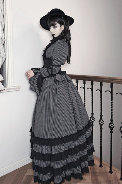 [pre-order] Dark Striped Gusset-sleeved Shirt + Corset + Skirt