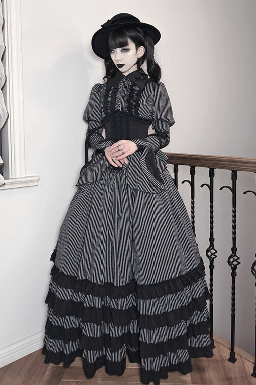 [pre-order] Dark Striped Gusset-sleeved Shirt + Corset + Skirt