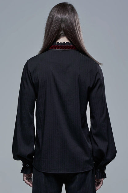 Black/red Gothic High Collar Front Retro Metal Button Lantern Sleeve Shirt