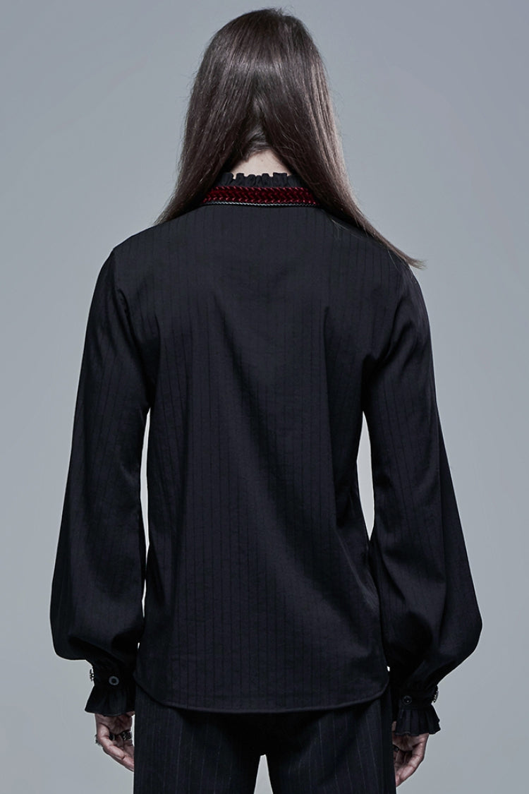 Black/red Gothic High Collar Front Retro Metal Button Lantern Sleeve Shirt