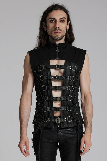 Black Cut-out Buckled Strappy Spaghetti Punk Vest