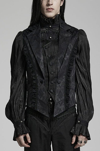 Black Lapel Collar Multi-layer Print Ruffle Lace Gothic Vest
