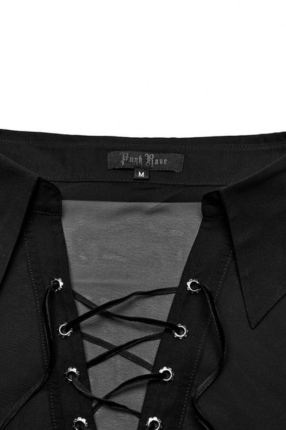 Black Lapel Collar Sheer Gothic Blouse