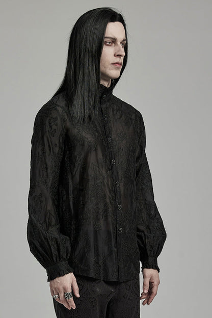 Black Stand Collar Jacquard Embroidery Gothic Blouse