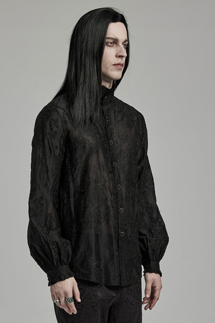 Black Stand Collar Jacquard Embroidery Gothic Blouse