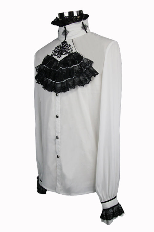 White Chiffon Chest Embroidery Lace Sleeves Gothic Blouse