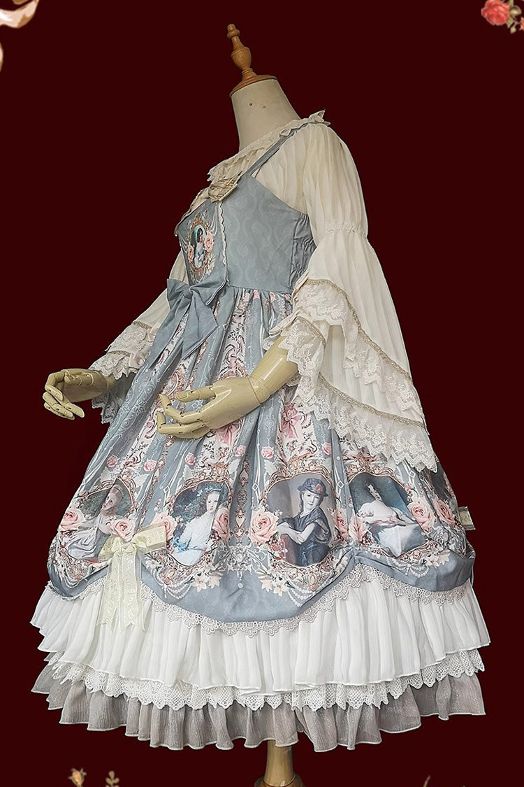 [portrait of a Little Lady] Print Ruffle Bowknot Lace Classic Lolita Jsk Dress 3 Colors
