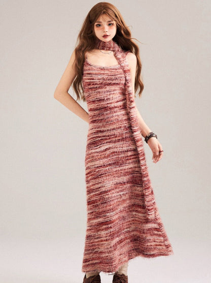 Contrast Color Striped Suspender Knit Dress
