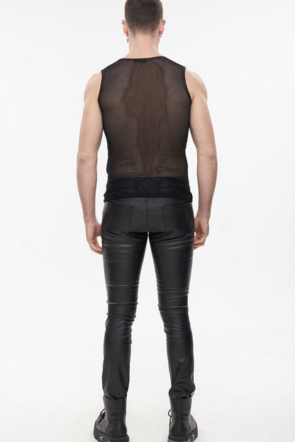 Black Gothic Elasticity Perspective Rhombus Net Yarn Sleeveles T-shirt