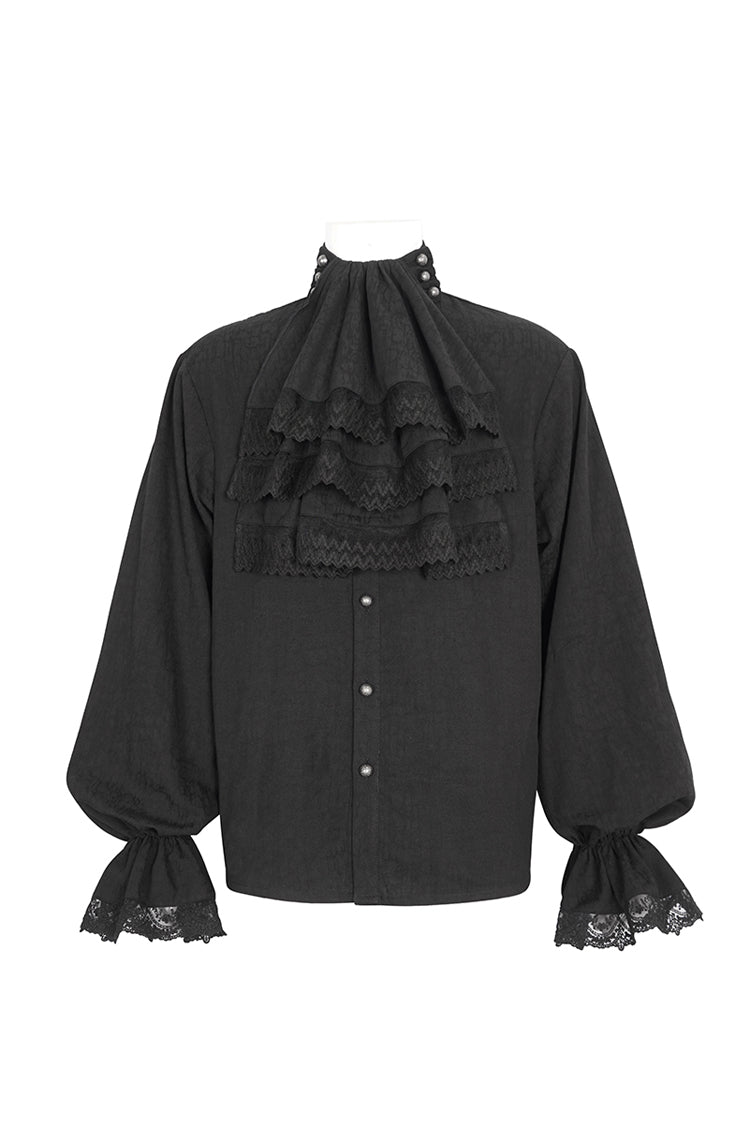 Black Puff Sleeved Stand Collar Gothic Shirt With Necktie