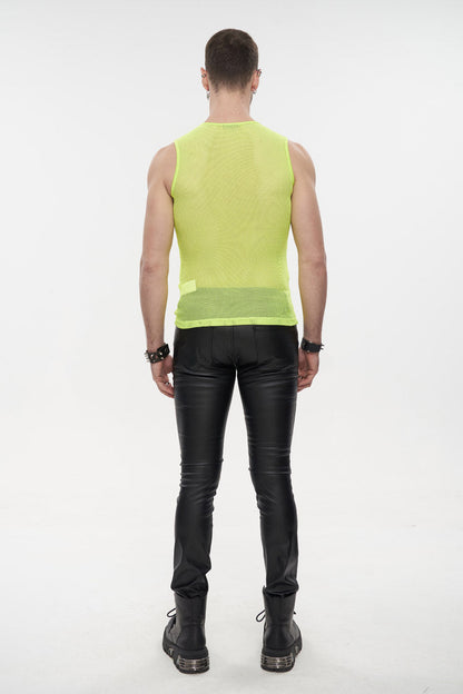 Yellow Elasticity Perspective Rhombus Net Yarn Sleeveless Gothic T-shirt