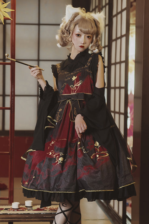 Chinese Style Cloud Fox Print Classic Lolita Jsk Dress