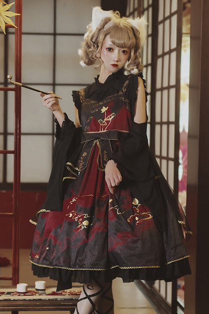 Chinese Style Cloud Fox Print Classic Lolita Jsk Dress