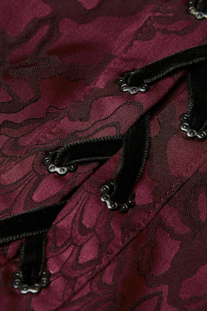 Jacquard Long Sleeve Front Metal Eyelets Lace Up Metal Carving Buckle Cuff Gothic Shirt 3 Colors