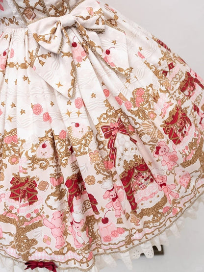 [pre-order Deadline: April 26] Retro Romance Sweet Lolita Ribbon Cake Print Halter Neck Dress