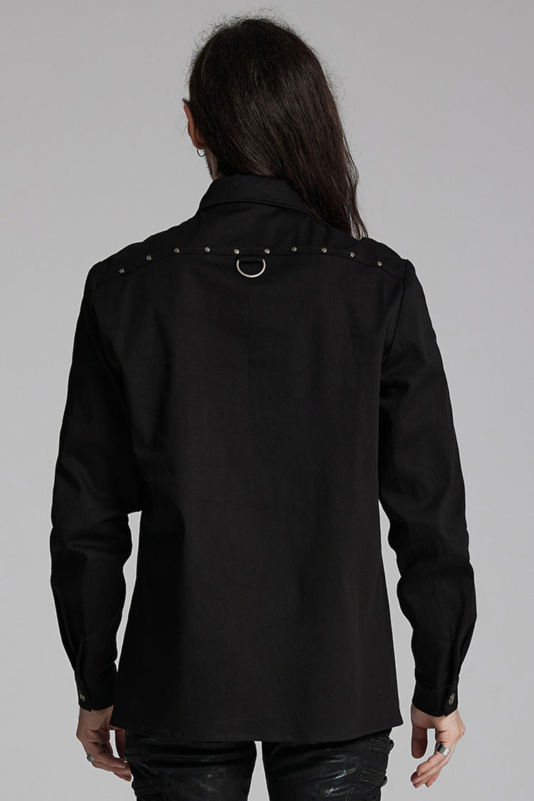 Black Lapel Collar Long Sleeves Rings Punk Blouse