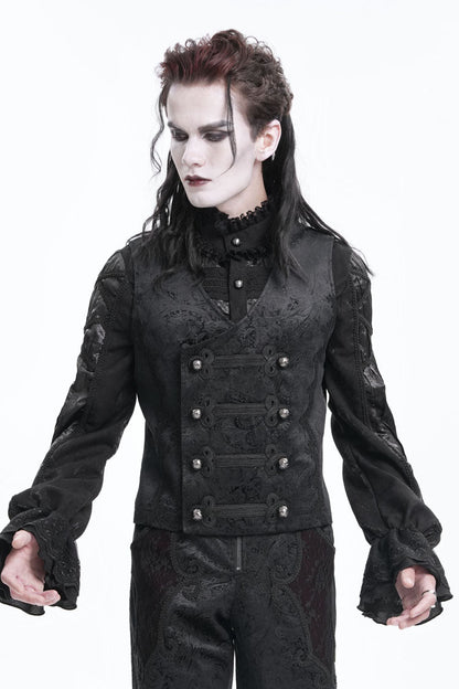 Black Sleeveless Print Buckle-up Gothic Vest