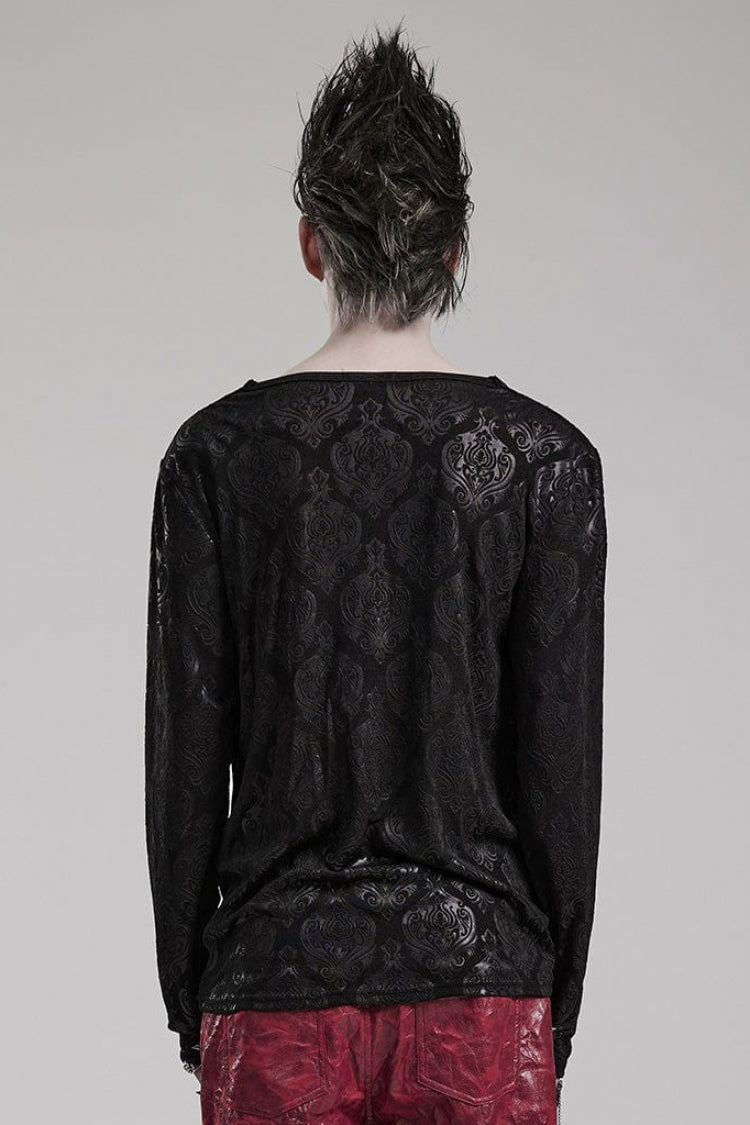 Black Long Sleeves Print Gothic T-shirt