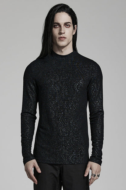 Black Long Sleeves Print Slim Gothic Blouse