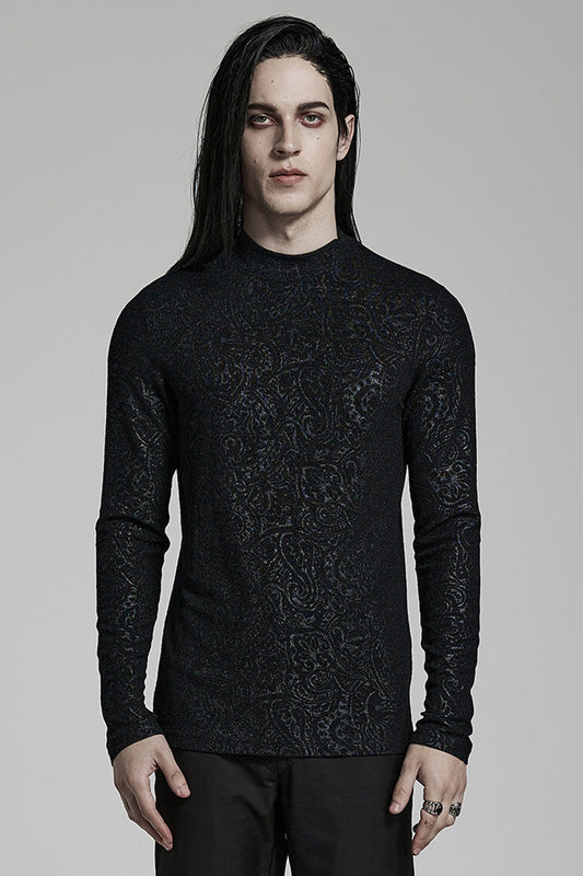 Black Long Sleeves Print Slim Gothic Blouse