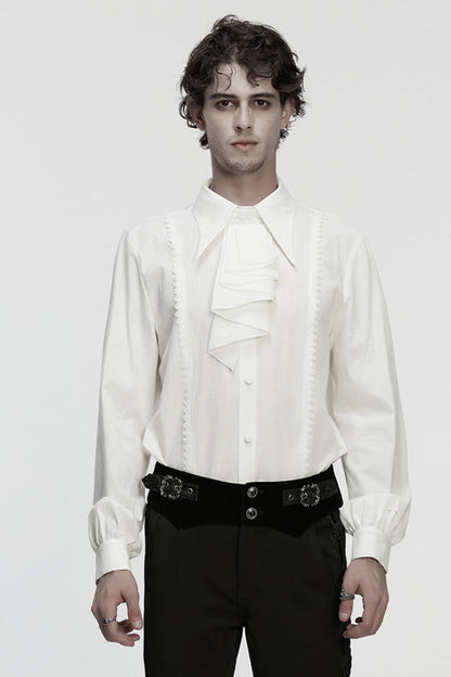 White Lapel Collar Long Puff Sleeves Gothic Blouse With Detachable Necktie White