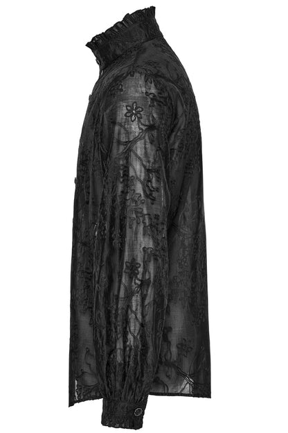 Black Stand Collar Jacquard Embroidery Gothic Blouse