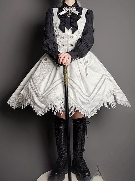 [pre-order Deadline: February 23] Dawnbreaker Gothic Ruffle Stand Collar Jacquard Ribbon Shirt