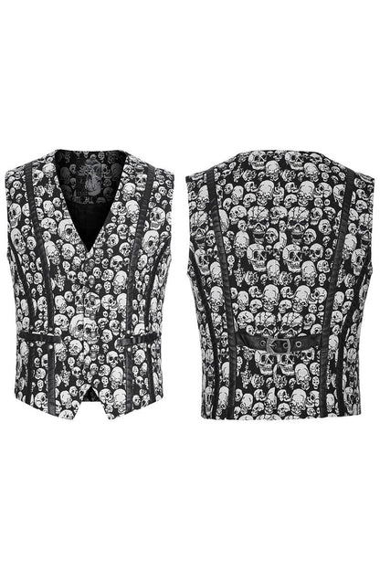 White/black Contrast Sleeveless Skulls Print Jacquard Hollow Gothic Vest